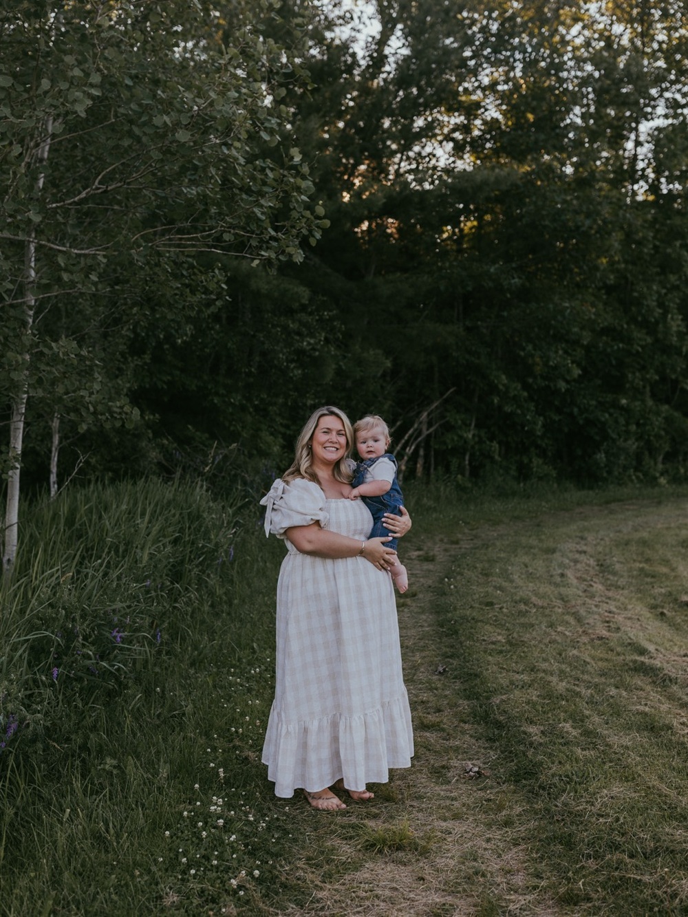 Smocked Square Neck Midi Dress in Beige Plaid - Picture 4 of 4